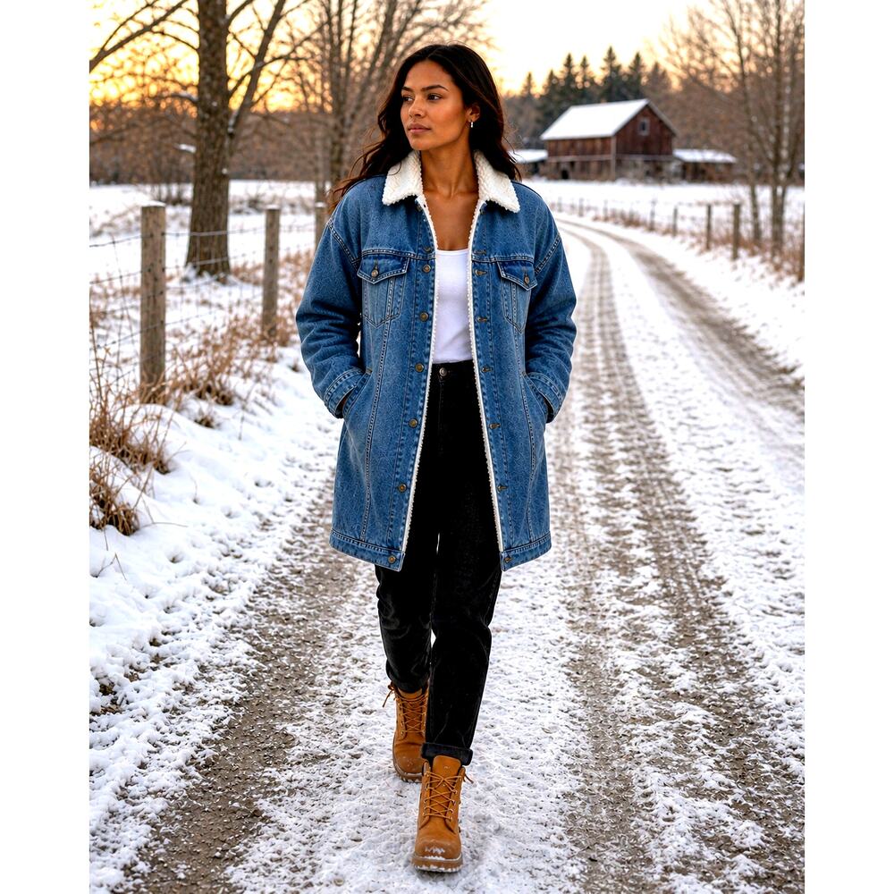 LNDN Landon Denim Sherpa Lined Trench Jacket Medium Wash XS/S